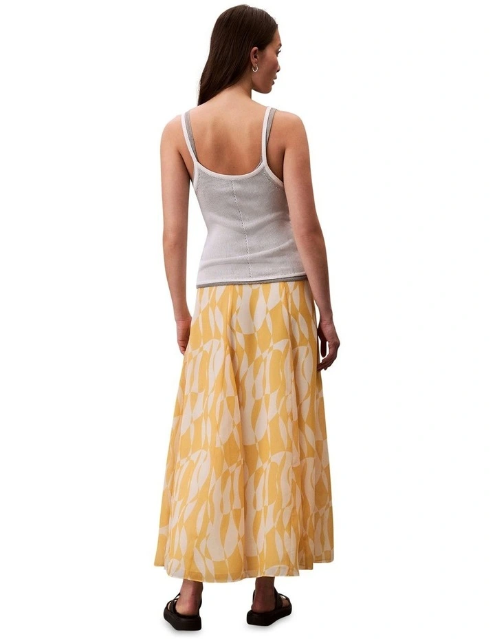 Printed Chiffon Godet Midi Skirt in Yellow image 2