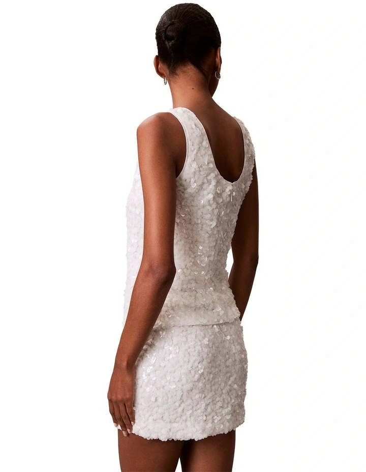 Sequin Mini Skirt in White Greige image 5