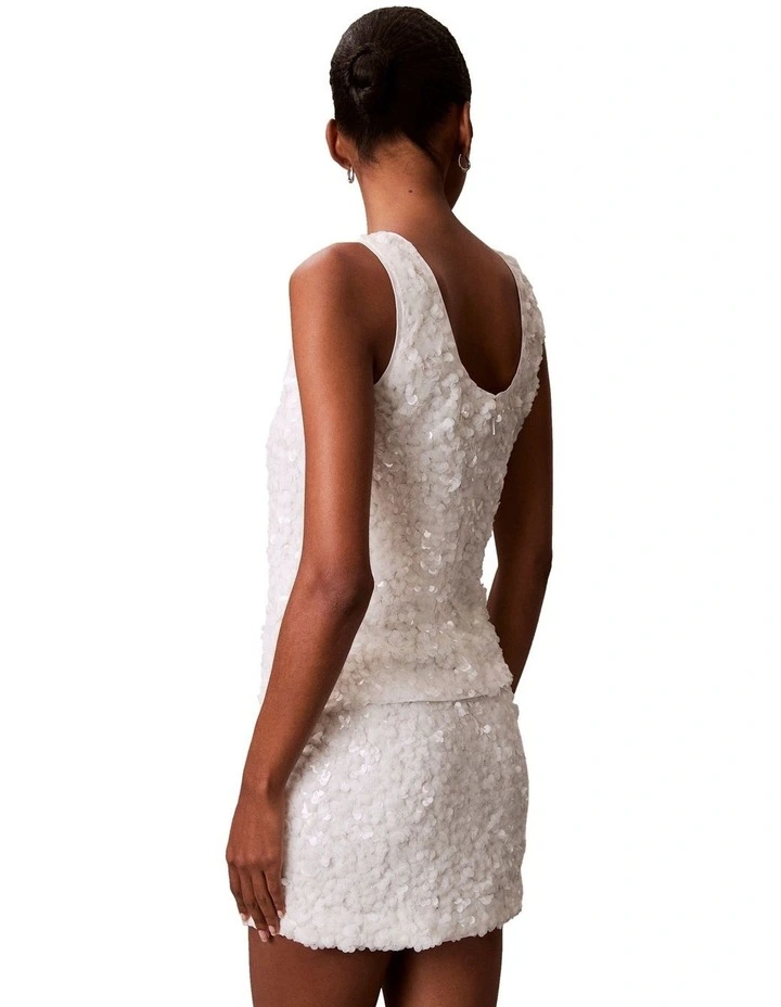 Sequin Mini Skirt in White Greige image 5