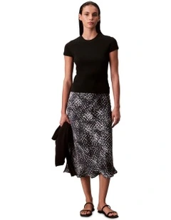 Textured Satin Print Midi Skirt in Multi
