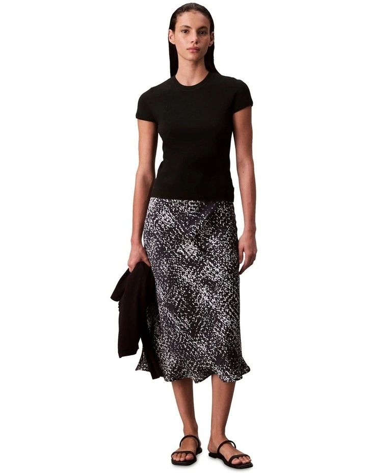 Textured Satin Print Midi Skirt in Multi image 1