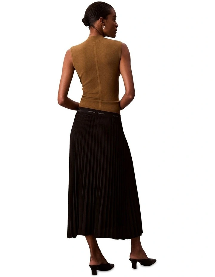 Pleated Crepe Midi Skirt in Black image 2