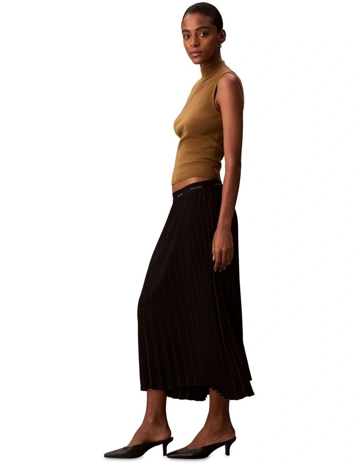 Pleated Crepe Midi Skirt in Black image 3