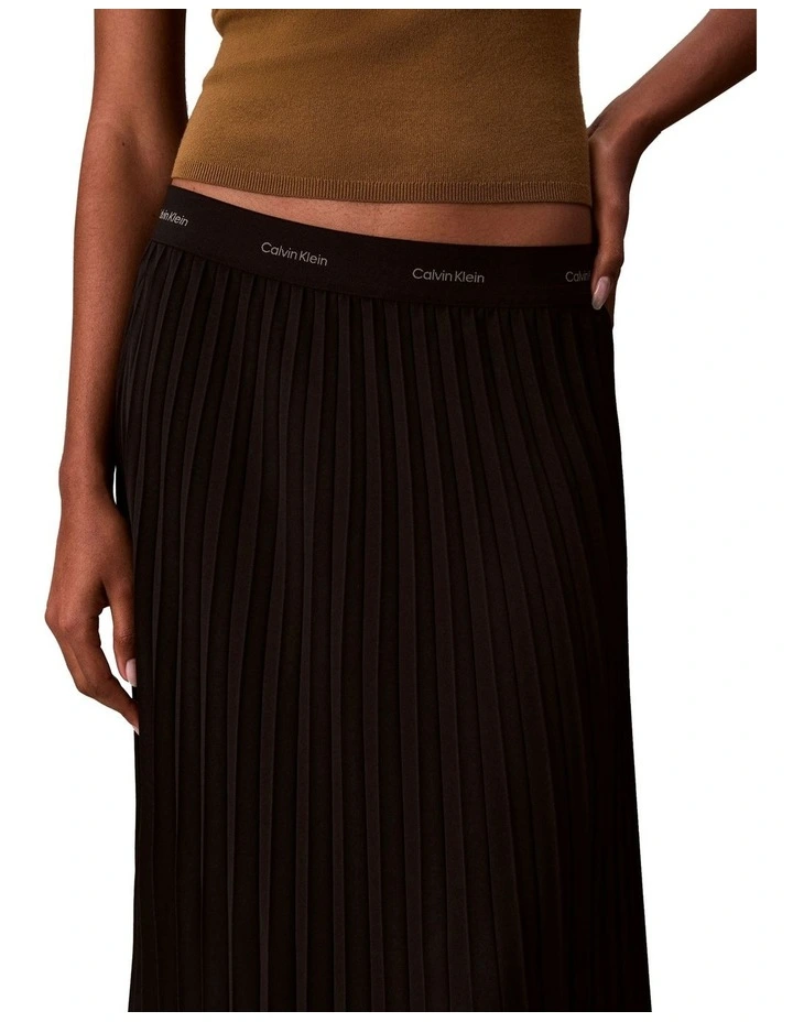 Pleated Crepe Midi Skirt in Black image 4