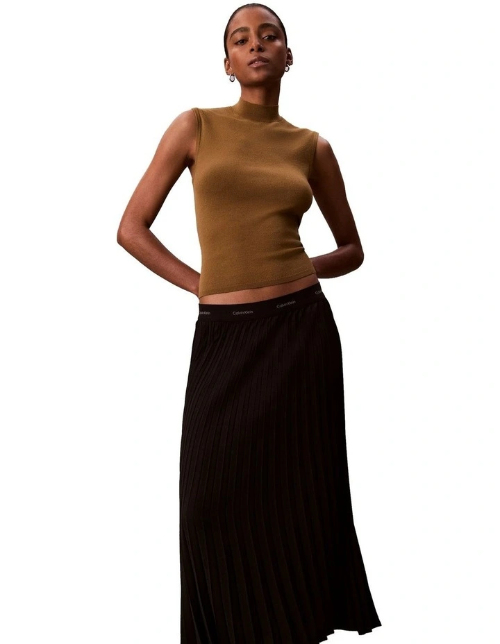 Pleated Crepe Midi Skirt in Black image 5