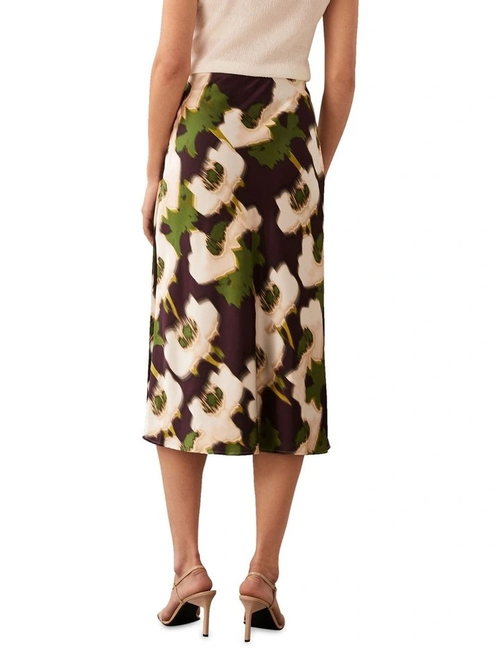 Printed Satin Midi Slip Skirt in Multi image 2