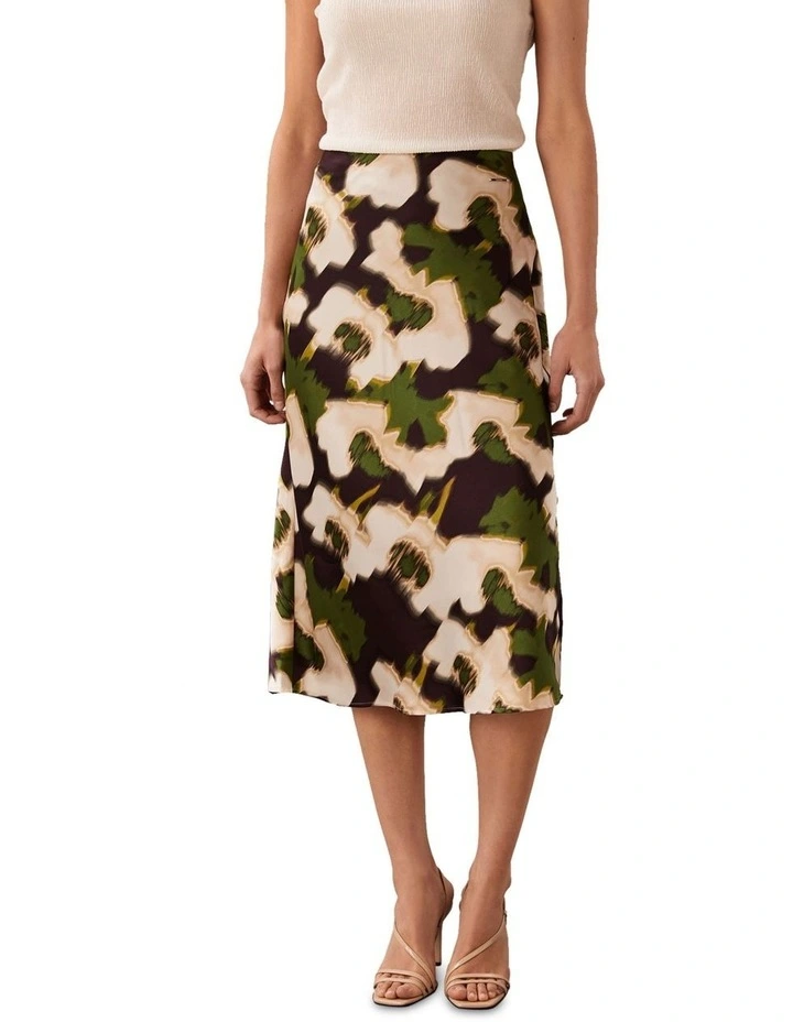 Printed Satin Midi Slip Skirt in Multi image 3
