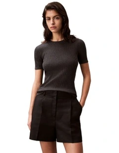 Structured Linen Tailored Short in Black