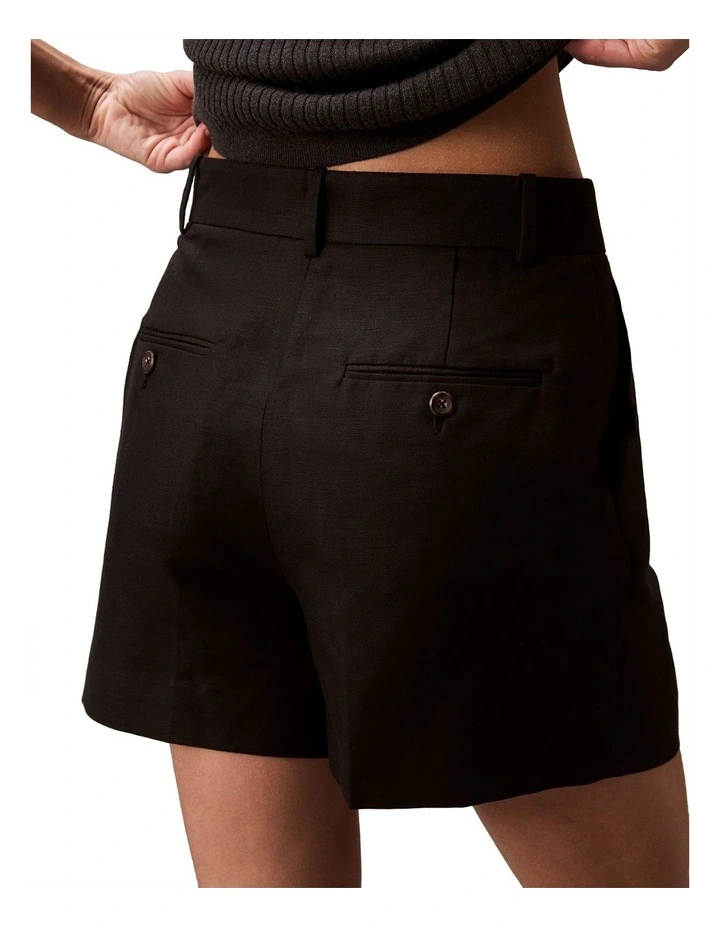 Structured Linen Tailored Short in Black image 4