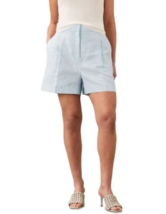 Structured Linen Tailored Short in Blue