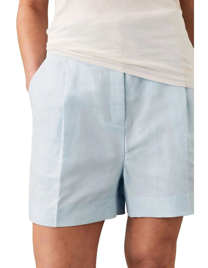 Structured Linen Tailored Short in Blue image 3