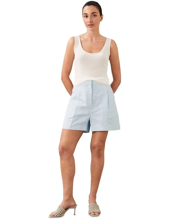 Structured Linen Tailored Short in Blue image 4