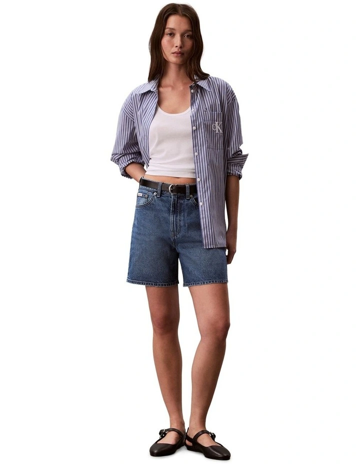 Hi Rise A-Line Denim Shorts in Blue Caroline image 1