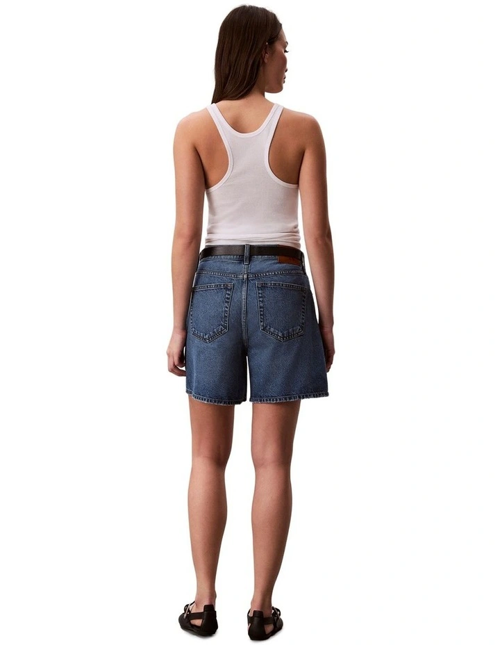 Hi Rise A-Line Denim Shorts in Blue Caroline image 2