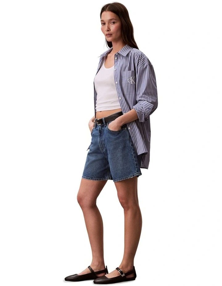 Hi Rise A-Line Denim Shorts in Blue Caroline image 3