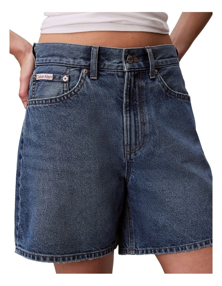 Hi Rise A-Line Denim Shorts in Blue Caroline image 4