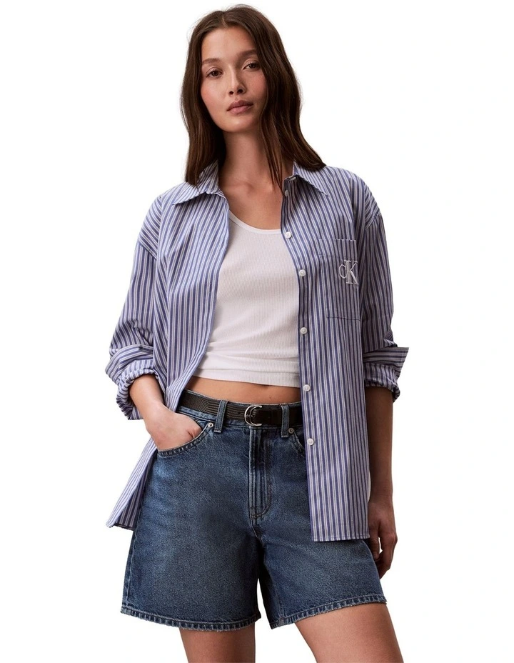 Hi Rise A-Line Denim Shorts in Blue Caroline image 6