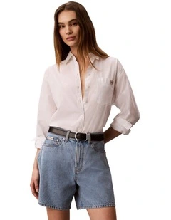 Hi Rise A-Line Denim Shorts in Coastal Light