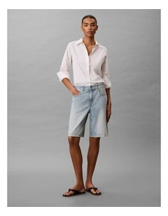 Denim Logo Tape Relaxed Bermuda Shorts in Fresh Water