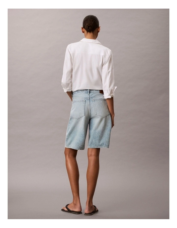 Denim Logo Tape Relaxed Bermuda Shorts in Fresh Water image 2