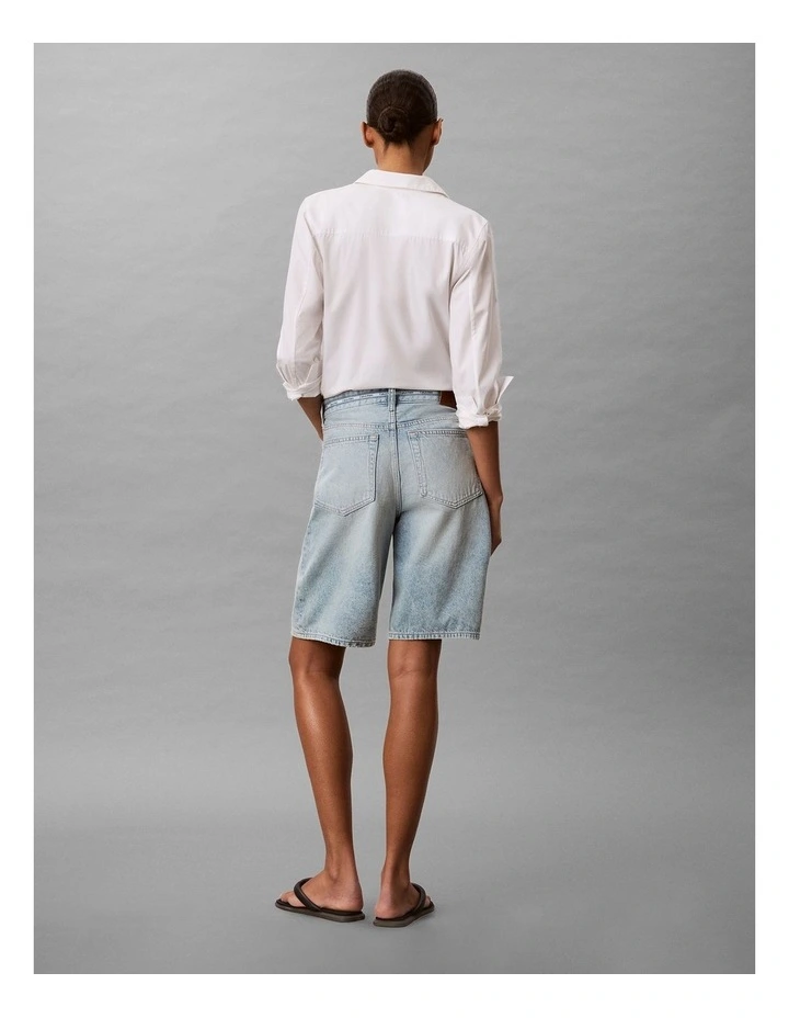 Denim Logo Tape Relaxed Bermuda Shorts in Fresh Water image 2