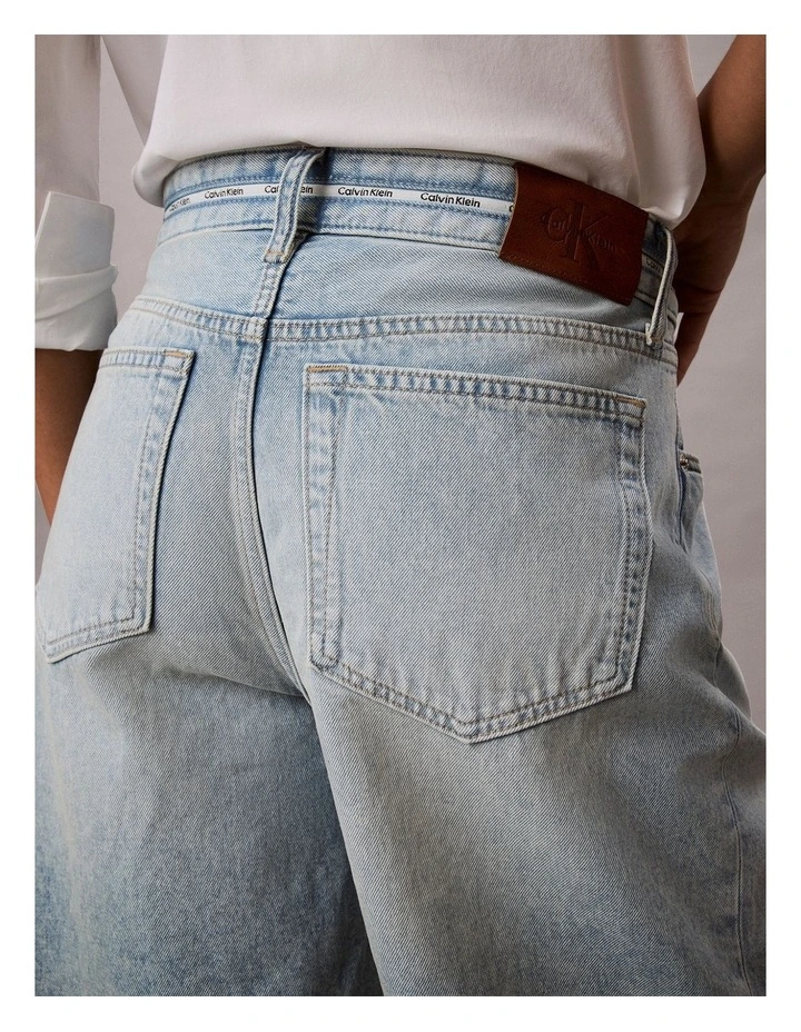 Denim Logo Tape Relaxed Bermuda Shorts in Fresh Water image 5