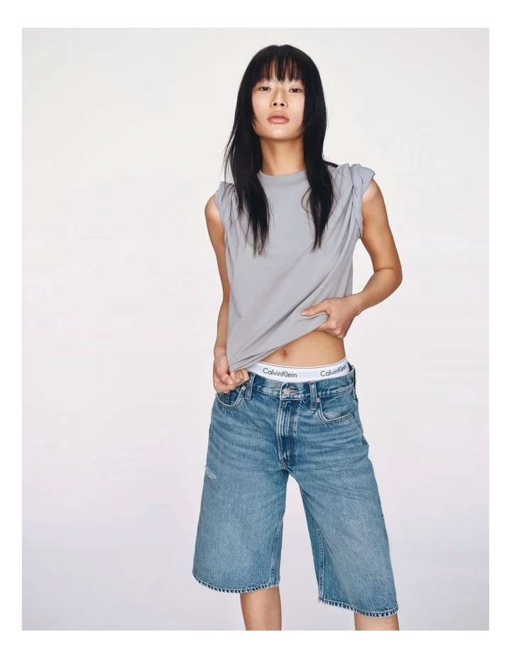 Long Tencel Denim Shorts in Jackson Blue image 7