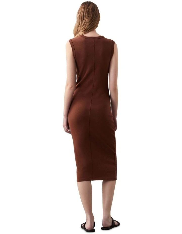 Cotton Contour Rib Monogram Logo Midi Dress in Brown image 2