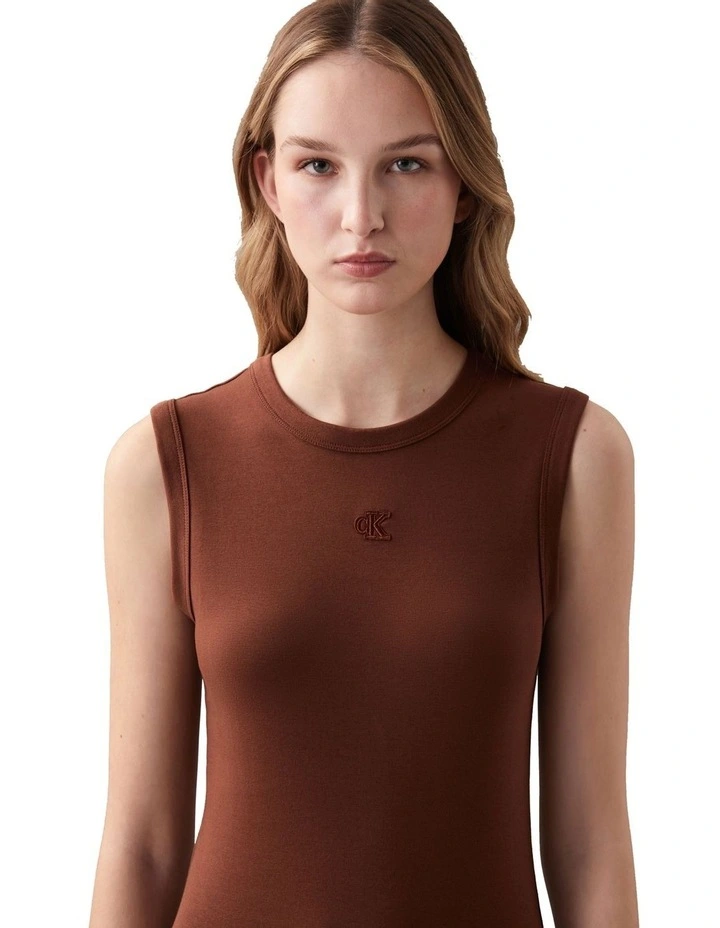 Cotton Contour Rib Monogram Logo Midi Dress in Brown image 4