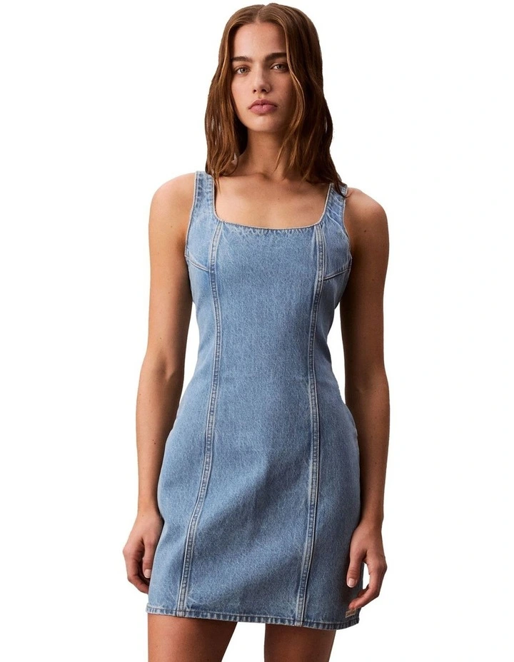 Scoop Neck Denim Mini Dress in Evening Blue image 1