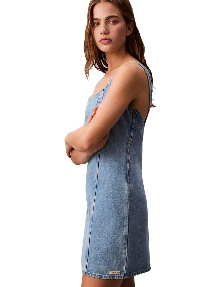 Scoop Neck Denim Mini Dress in Evening Blue image 3