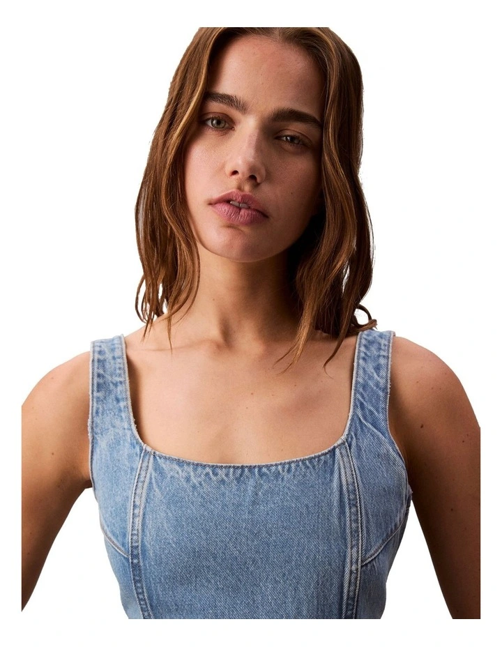 Scoop Neck Denim Mini Dress in Evening Blue image 5