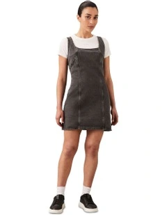 Scoop Neck Denim Mini Dress in Gray Stone