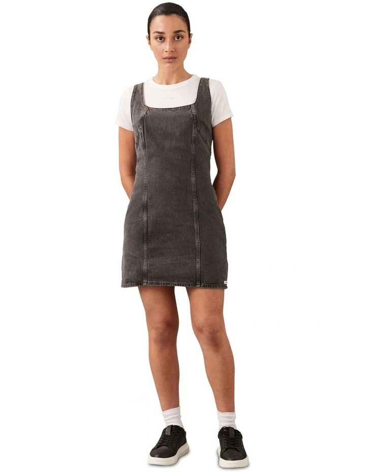 Scoop Neck Denim Mini Dress in Gray Stone image 3