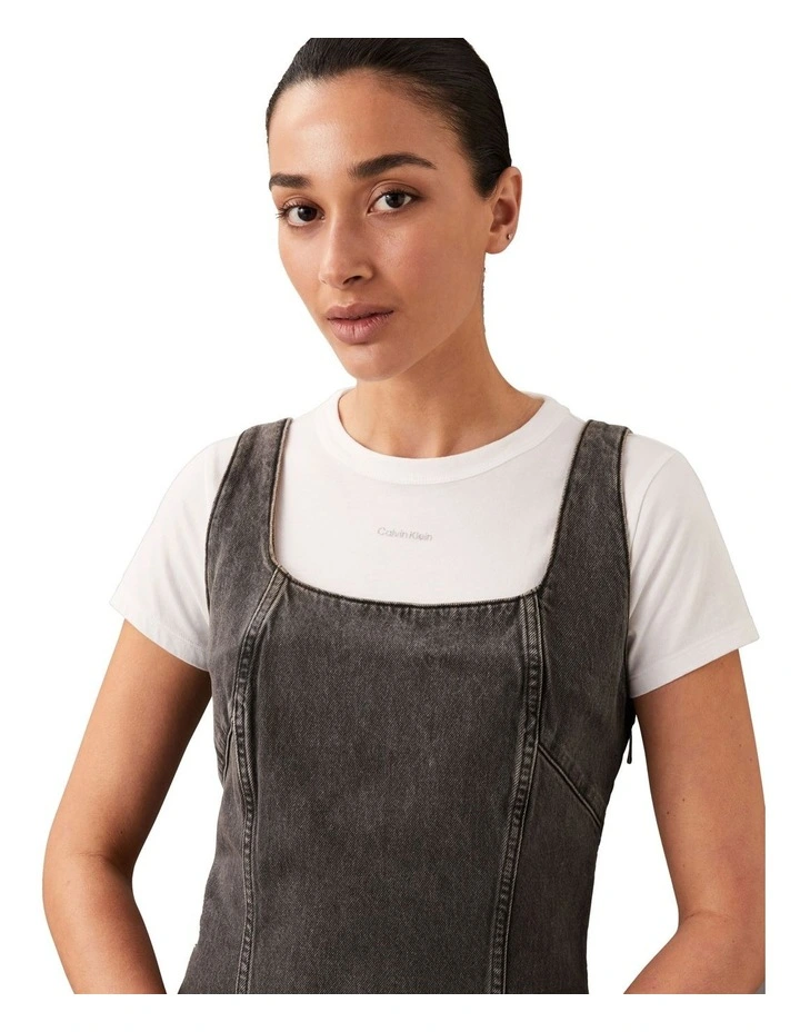 Scoop Neck Denim Mini Dress in Gray Stone image 4