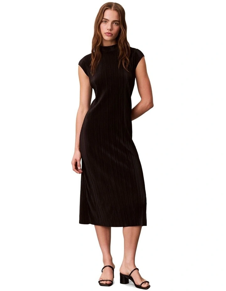 Plisse Midi Dress in Black image 1