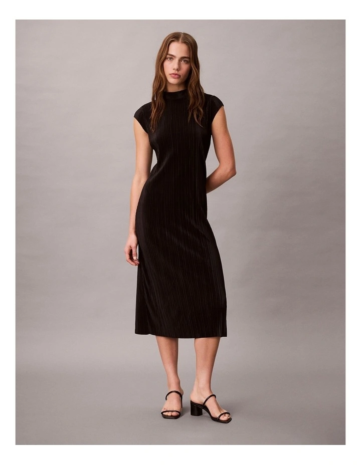 Plisse Midi Dress in Black image 1