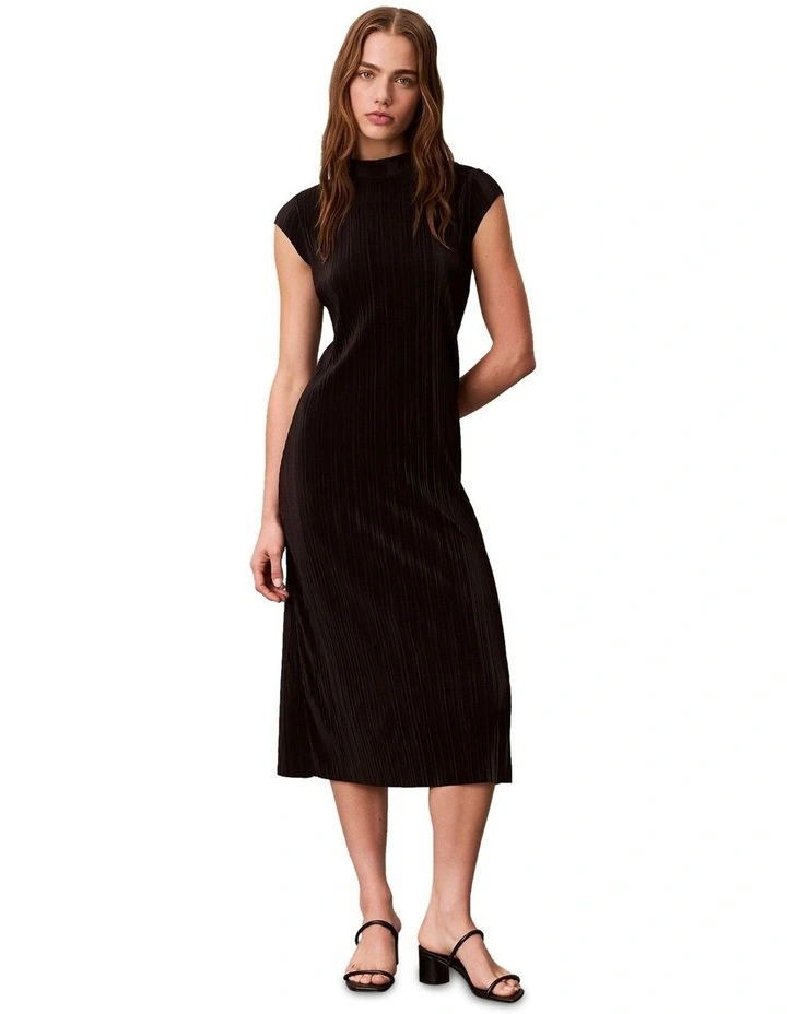 Plisse Midi Dress in Black image 1