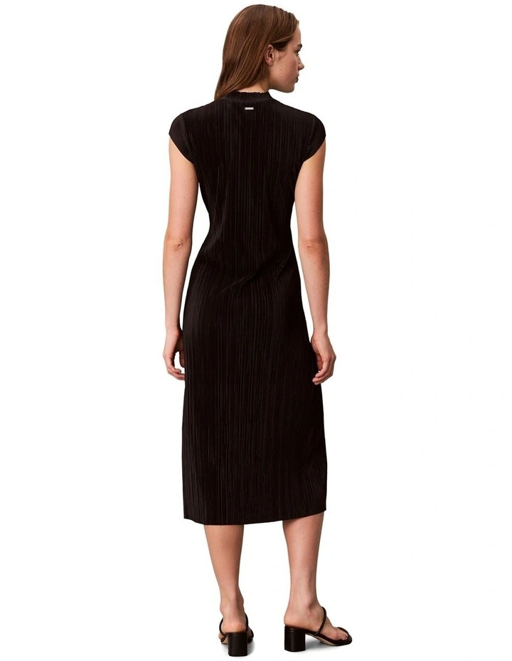 Plisse Midi Dress in Black image 2