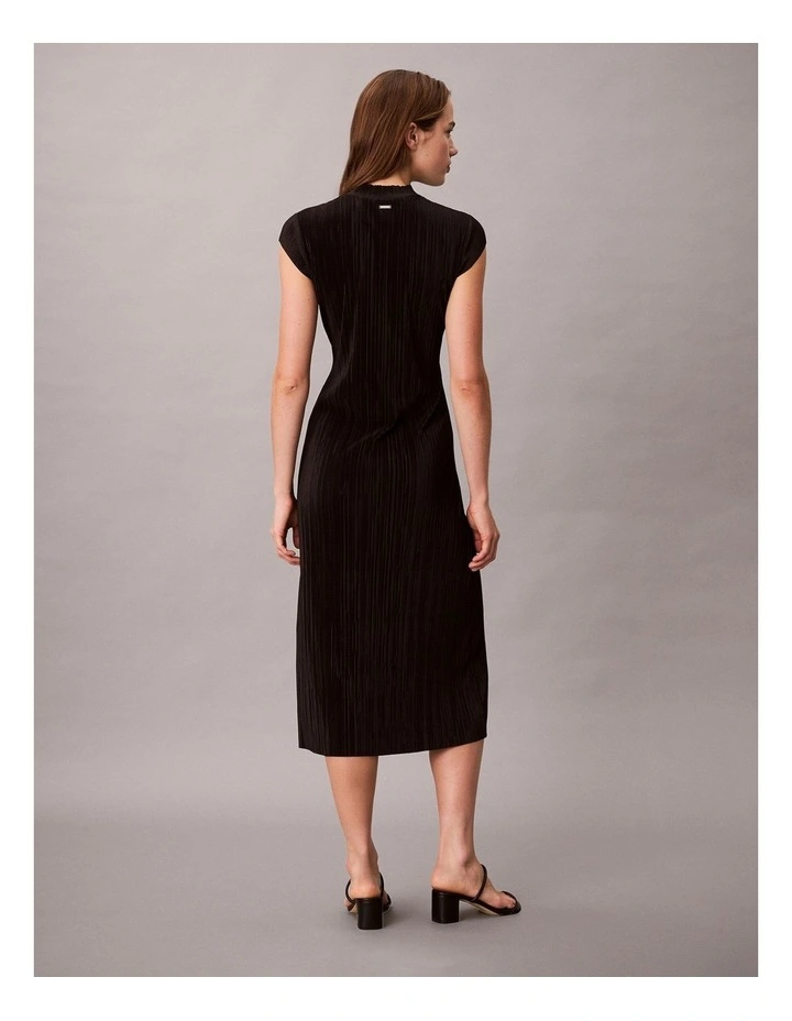 Plisse Midi Dress in Black image 2