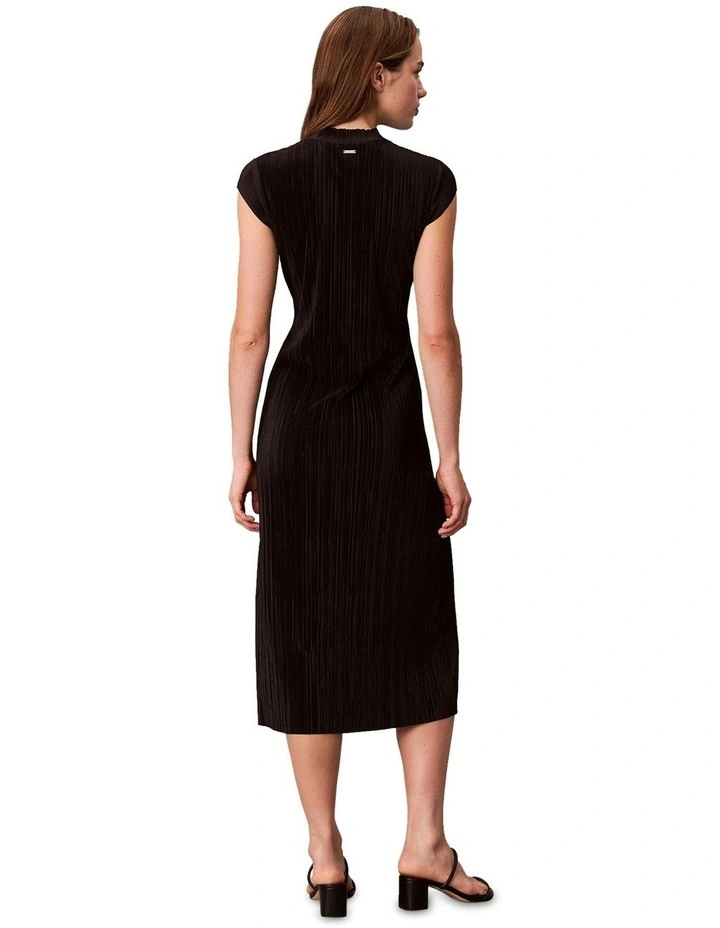 Plisse Midi Dress in Black image 2