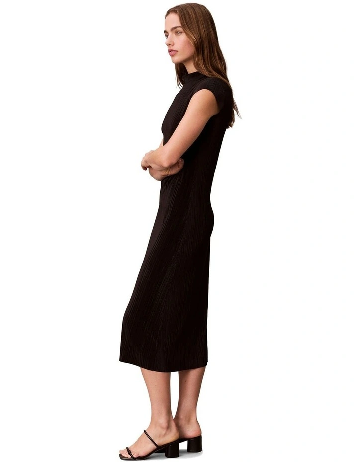 Plisse Midi Dress in Black image 3
