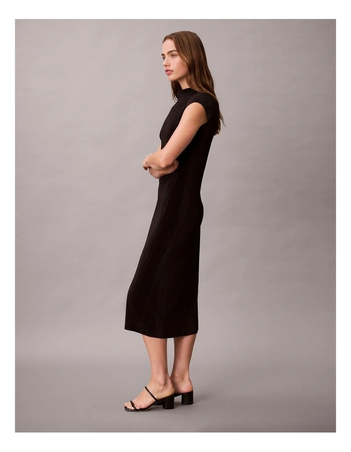 Plisse Midi Dress in Black image 3