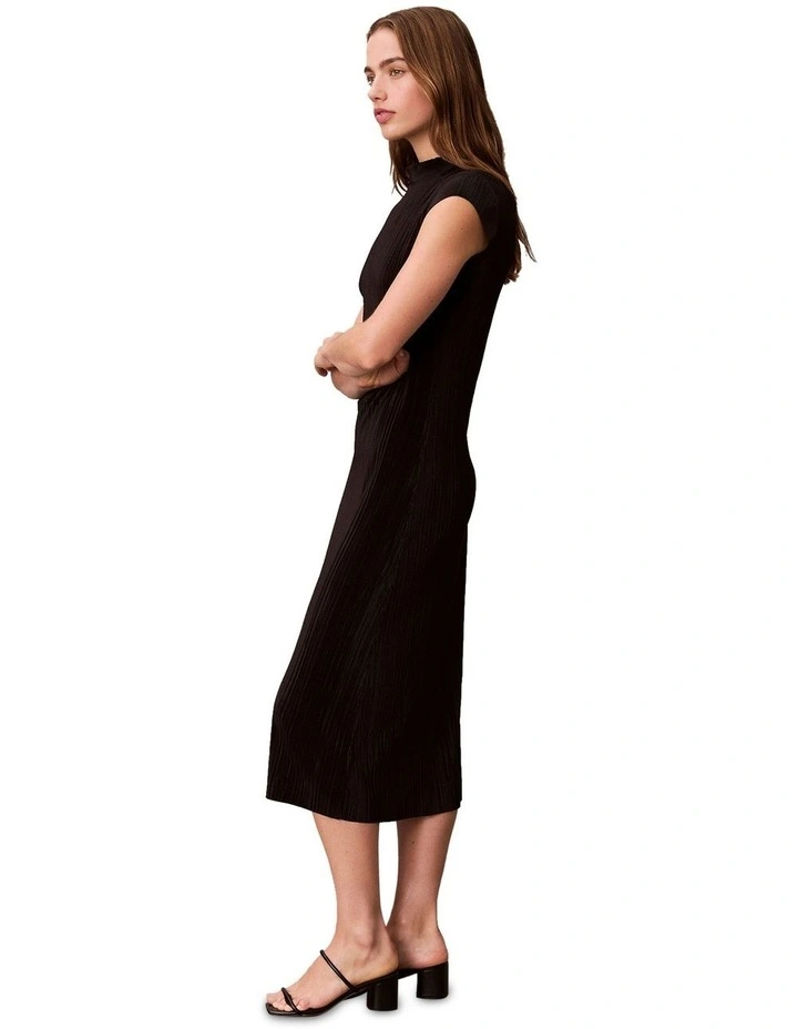 Plisse Midi Dress in Black image 3