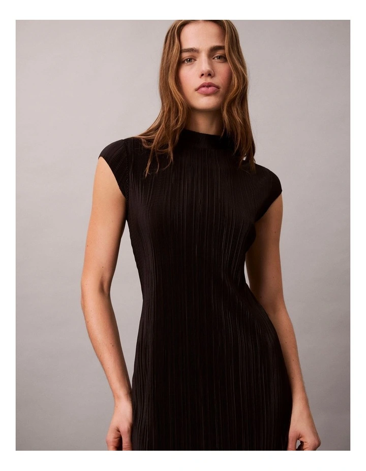 Plisse Midi Dress in Black image 4