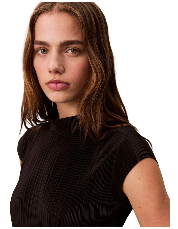 Plisse Midi Dress in Black image 5