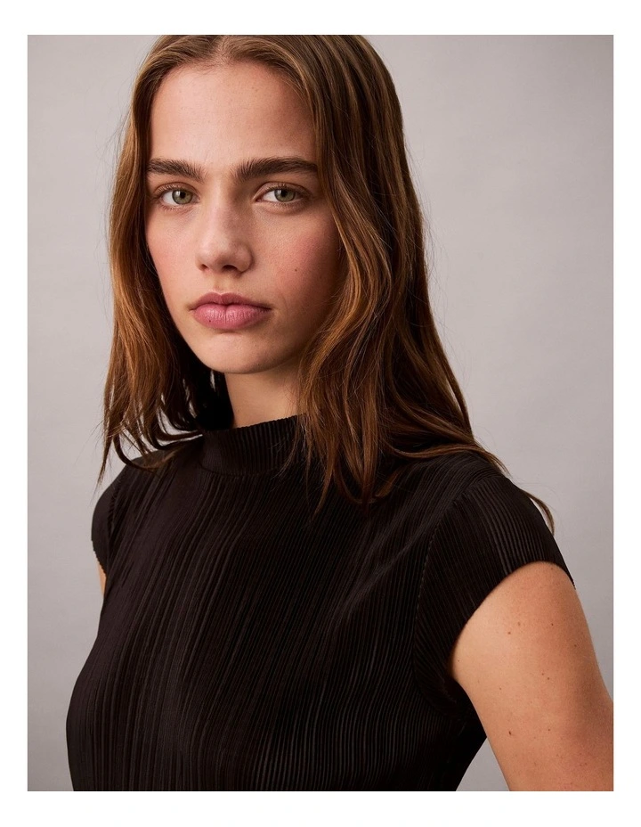 Plisse Midi Dress in Black image 5