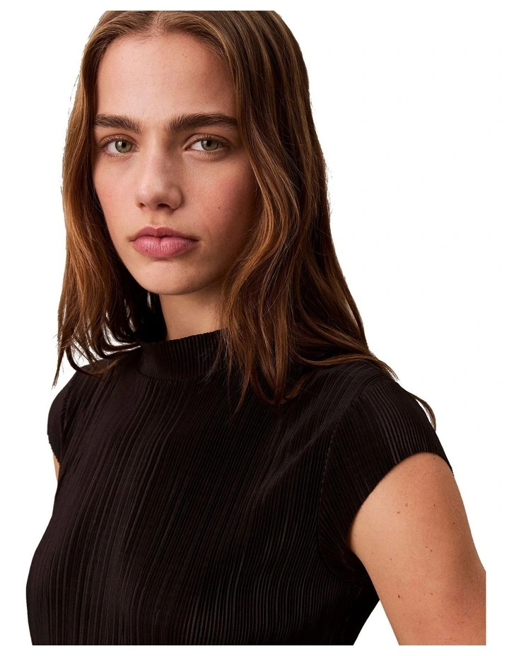 Plisse Midi Dress in Black image 5