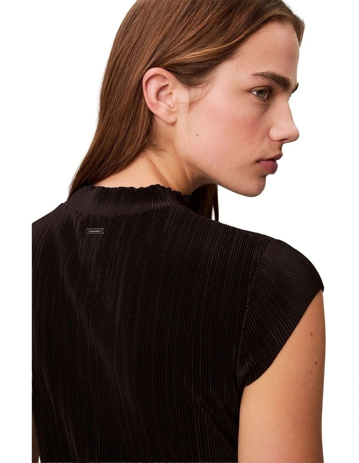 Plisse Midi Dress in Black image 6