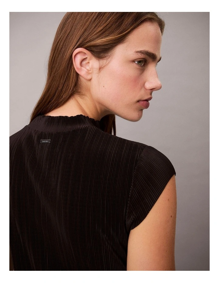 Plisse Midi Dress in Black image 6